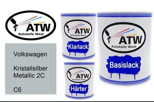 Volkswagen, Kristallsilber Metallic 2C, C6: 1L Lackdose + 1L Klarlack + 500ml Härter - Set, von ATW Autoteile West.